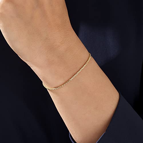 14K Gold Box Chain Bracelet | Dainty Lightweight Stacking 1.7Mm Link Chain Bracelet, Mens Womens Lobster Clasp 5" 6" 7" 8" 9" - Real Gold Jewelry (Yellow, 6 Inches) #TOP4