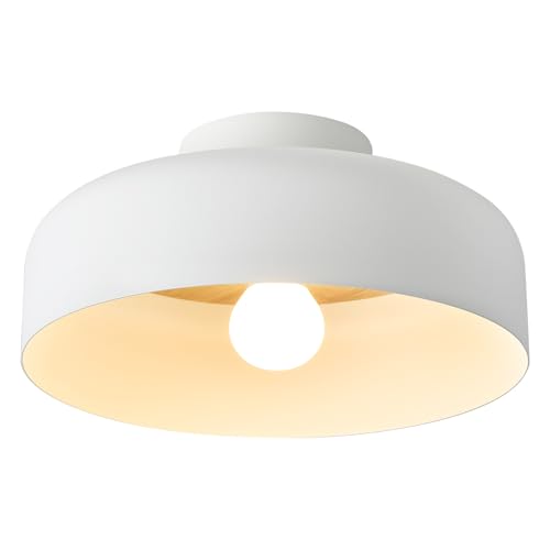 Modern Semi Flush Mount Ceiling Light with Natural Hickory Wood,