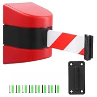 QWORK® 10m Einziehbare Gürtelbarriere mit ABS-Kunststoff-Wandgehäuse, Rot/Weiß Absperrband mit Verriegelungsfunktion für Menschenmengenkontrolle bei Veranstaltungen