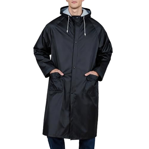 BLKNIGHTS Men's Long Rain Jacket Windbreaker Waterproof Lightweight Active Fishing Rain Coat with Hood