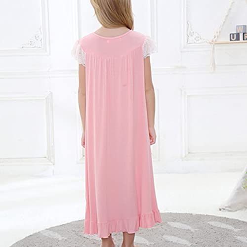 Kids Girls Cotton 𝐍𝐢ghtgown Lace Shoulder 𝐏a𝐣ama Dress Ruffle Princess 𝐍𝐢ghtdress 𝐒lee𝐩wear Short Sleeve 𝐒lee𝐩wear4