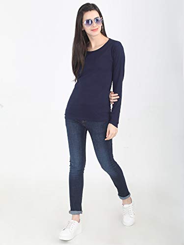 Image of FLEXIMAA Women's Cotton Plain Round Neck Full Sleeve T-Shirt