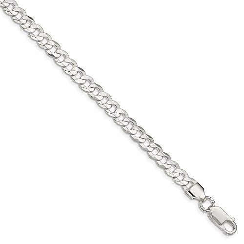 Solid 925 Sterling Silver 5.65Mm Concave Beveled Curb Cuban Foot Chain Ankle Bracelet Anklet - With Secure Lobster Lock Clasp 9" #TOP9