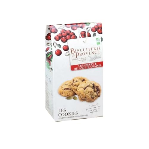 Biscuiterie de Provence | Galletas orgánicas con arándanos y mezcla de semillas - 1 x 120 g | Caja de galletas francesas con arándanos, almendras, semillas de calabaza y girasol