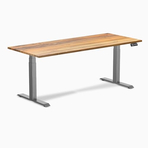 Image of Desky Dual Hardwood Sit Stand Desk - 72x30 Electric Standing Desk - Dual Motor, 3 Stage Adjustable Height Desk - Solid Wood Standing Desk - Whole-Piece Top in Real Teak Wood