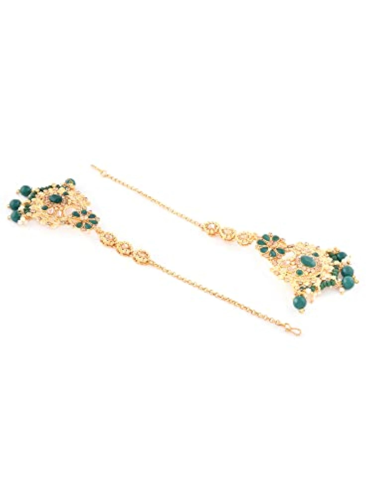 Crystal Beaded Bridal Necklace Earring Ring MathaPatti Set for Women
