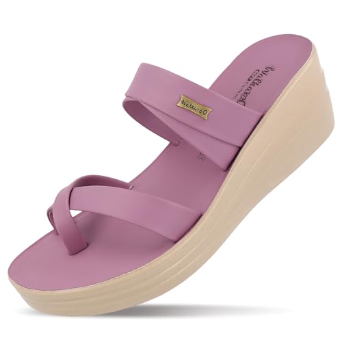 Image of WALKAROO Women's Wedge Sandals| Soft Cushioned Footbed,Lightweight PU Sole|Slip-On, Fashion,Stylish,Comfortable Sandals for Women's| WLP72029 Mauve