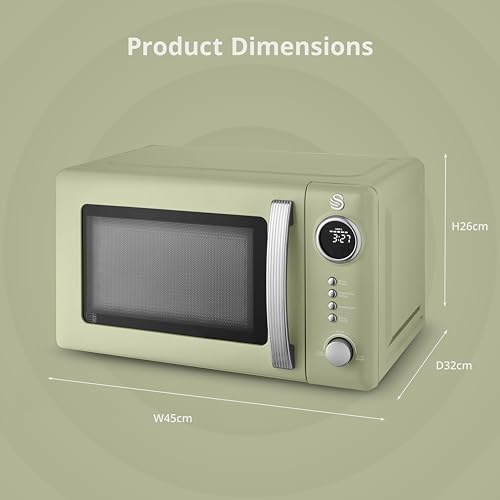 Swan Retro 20L Digital Microwave, 5 Power Levels, 12 Auto Cook Pre-sets, Defrost by Weight or Time, LED Display, 800W, Green, SM4425GRN - Image 5
