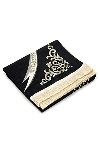 Lux Muslim Prayer Mat with Imam Ali Zulfiqar Sword Pattern, Black /Model 8, Regular Size - Image 4
