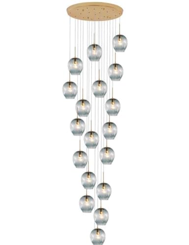 GONGKAI Lámpara Colgante de Lujo de 18 Bolas de Gran tamaño con Escalera Larga, Moderna, Minimalista, Creativa, para Hotel, Villa, Escalera, lámpara Colgante clásica de Bola de Cristal azu