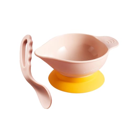 SECFOU 1 Juego Cuberteria Cucharas De Destete Para Bebes Tazones De Destete Cubiertos De Bebe Tazones Para Pequeños Cucharas De Bebe Tazas Para Pequeños Gel De Sílice Rosa