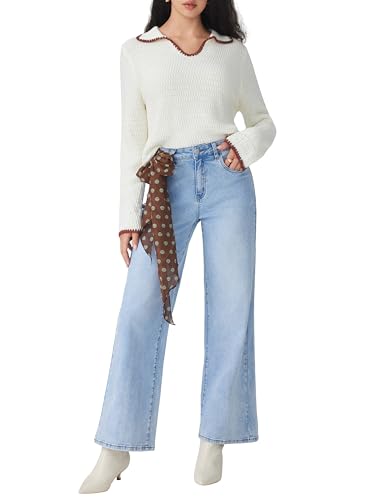 CIDER Women's Middle Waist Straight Leg Jeans Light Wash Denim Casual Going Out Pants4