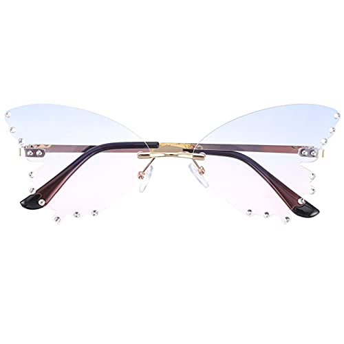 Rimless Butterfly Style Sunglasses for Women Trendy Vintage Creative 90s Sunglasses Funny Cloud Shaped Disco Glasses Sunglasses