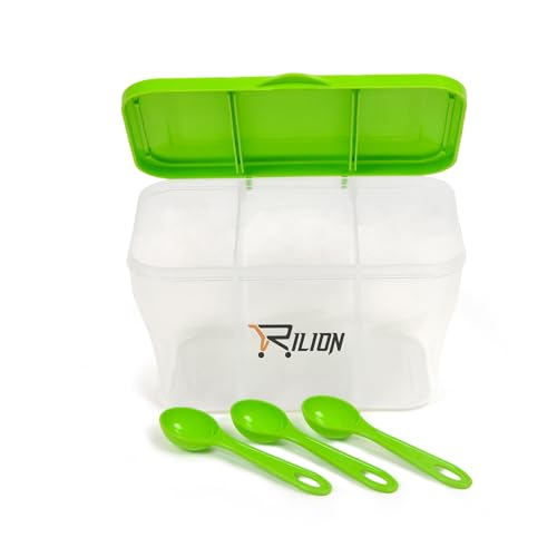 Image of RILION Multipurpose Plastic 3 In 1 Fridge Storage Boxes Containers Masala Box for Kitchen, for Kitchen, Transparent Storage Containers Airtight Grocery, Cereal, Dry Fruits Dabba 1100 ML with 3 Spoons