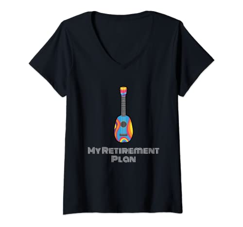 Womens Guitar Retirement Plan for Ukulele Player Musician Guitarist V-Neck T-Shirt, Black