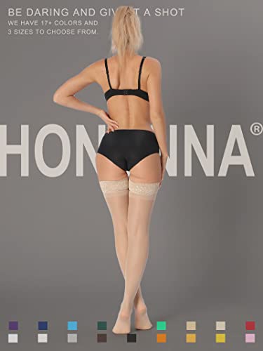 Image of HONENNA Sheer Thigh High Stockings, 17+ Colors Stay Up Lace Top with Anti-Slip Silicone for Women