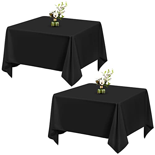 Showgeous Lot de 2 nappes carrées noires en polyester lavables pour mariage, banquet, restaurant, buffet, fête, camping - 132 x 132 cm