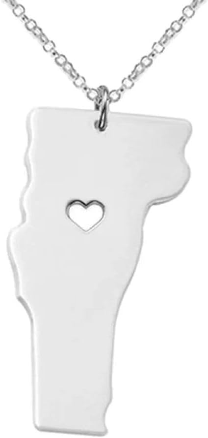 Art Attack Stainless Steel I Love Vermont Necklace, Green Mountain State Heart Map Pendant (Silver)