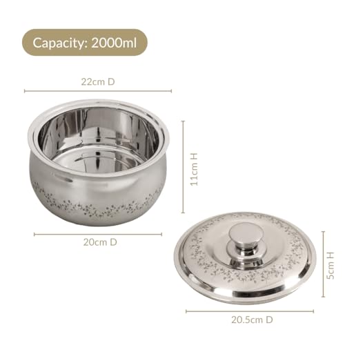 Image of Nestasia Stainless Steel Insulated Casserole with Lid (2000 ml) - 100% Food Safe Roti Server with Floral Pattern - Retains Heat & Freshness | Rust Resistant & BPA - Free Chapati Casserole
