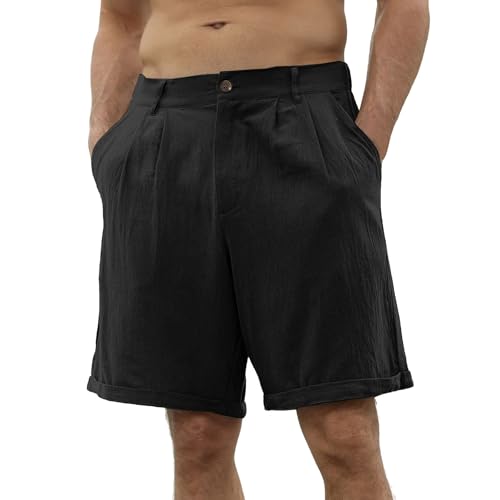 Pantalones Cortos Lino Hombre 3X-Large Negro miniatura 2