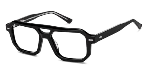 Image of Lenskart Studio | KJO Collection | Black Full Rim Hexagonal Zero Power Bluecut & Antiglare Computer Eyeglasses For Eye Protection And Strain | Men & Women | Large | LK E17045