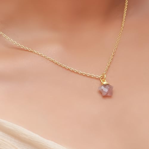 Gempires Natural Emerald Star Pendant Necklace, Handmade Jewelry, 14K Yellow Gold Plated 16 + 2 Inch Adjustable Chain (Emerald) #TOP4