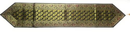 Image of Diwali Room Decor Silk Table Runner Placemats Tea Coaster Set for Living Room 4 to 6 Seater Dinning Table Table Mat Set Centre Table Top Decor Pack of 13 Pcs (Black)