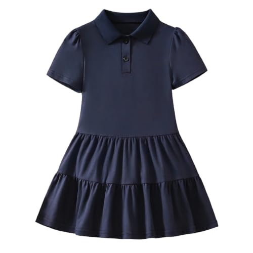 Vestido en línea A para niña con falda de volantes y manga corta 3
