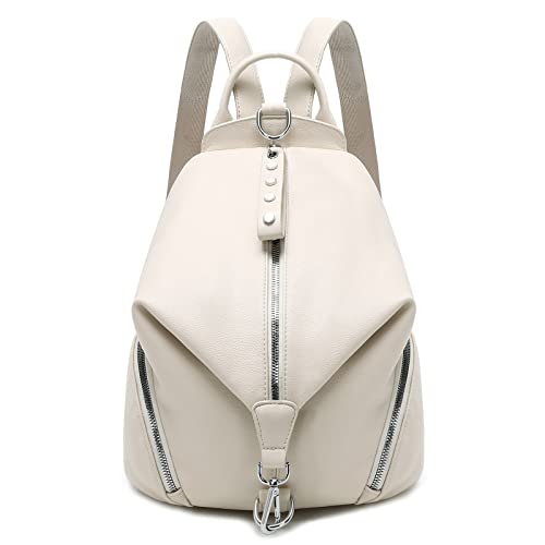 JANSBEN Rucksack Damen klein elegant Leder PU Wasserdicht sportlich Backpack Women Kunstleder Rucksackhandtaschen Frauen Daypack für Arbeit Urlaub Casual Anti Theft (5L) (Weiß, Einheitsgröße) Cover