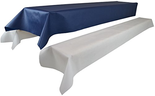Fachhandel für Vliesstoffe Nappe et lot de 2 protections de banc en tissu non-tissé Öko-Tex 100 Blanc 0,55 x 2,5 m 1,20 m x 2,50 m 1 blaue Tischdecke + 2 weiße Bankauflagen Cover