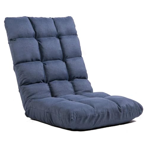 Image of Folding Floor Gaming Chair with Back Support, 14-Position Adjustable Recliner - Padded Cushion with Breathable Linen & Cotton Blend for Adults & Kids, Perfect for Gaming, Reading & Meditation (Blue)