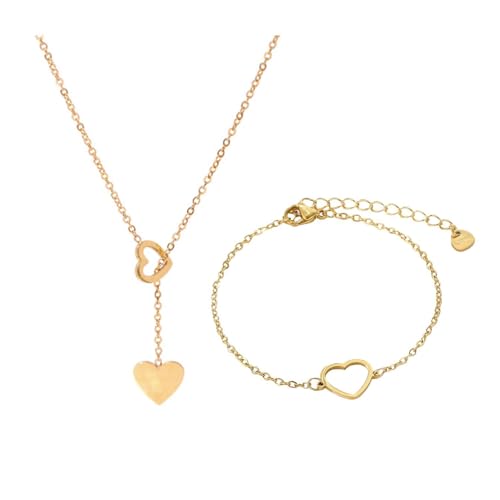 EHDWXVZM 1 collar de corazón de oro, pulsera, forma grande en corazón, collar para niña y mujer