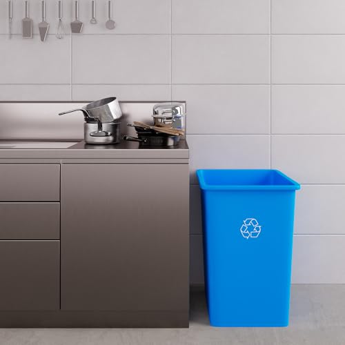 Image of 35 Gallon Blue Square Commercial Trash Garbage Can | Outdoor Office Restaurant School Kitchen