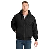 CornerStone Unisex Washed Duck Cloth Insulated Hooded Work Jacket | Warm Casual Work Hoodie for Men & Women, Adjustable Hood, Black, XX-Large