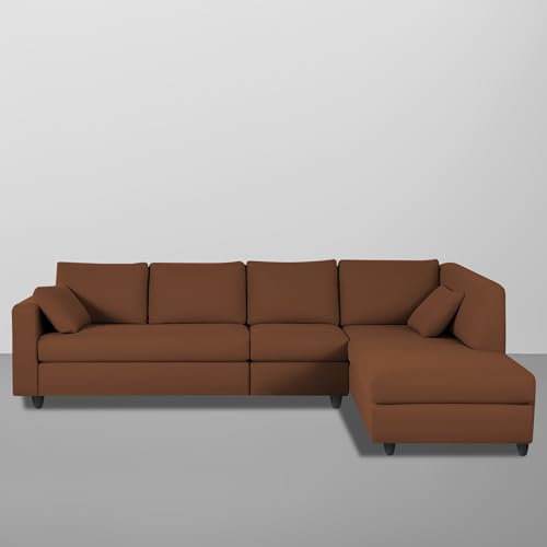 Image of Florian RHS 6 Seater L Shape Sofa Set for Living Room (Brown Fabric) Premium Fabric Sofa