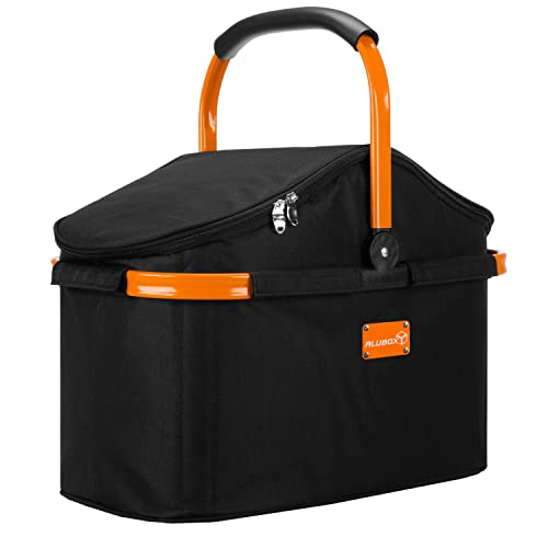 ALUBOX Einkaufskorb 25 Liter Black Edition Isolierkorb Picknick Kühlkorb - Polyester schwarz, Rahmen Aluminium orange
