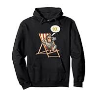 Funny Monkey Zoo Monkey in Deck Chair with Banana Pullover Hoodie