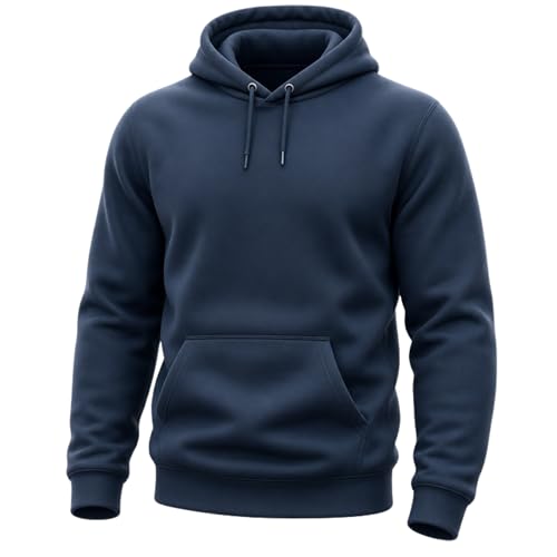 Image of LE11® Organic Cotton Mens Hoodie Hooded Sweatshirt Hood Pullover Sweat Top, Soft Breathable Eco - Friendly Fabric, Long Sleeve Relaxed Fit Everyday Wear - (Navy - Large)