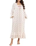 YARISNEY Victorian Nightgown for Women Knit Vintage Sleepwear Long Sleeve Princess Sleep Dress (Vintage Rose,M)