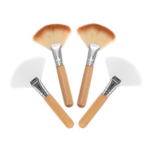 MERRYHAPY Makeup Brushes Dual-ended Foundation Brush Blush Brush Set Soft Hair Natural Wood Handle 4pcs Face Makeup Brush Applicator