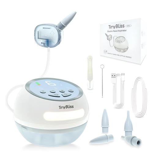 Image of TinyBliss Baby Nose Sucker, Hospital Grade, Baby Nasal Aspirator with High Airflow, 3-in-1 Functionality Including White Noise and Night Light, Safe Booger Sucker for Baby, Rechargeable, Snow White