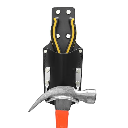 Hammer Holder Hammer Holder for Belt Tool Holder Pliers Holster Knife Holster Hammer Holster Made with Genuine Leather and Heavy-Duty Steel for Construction Electrician Carpentry Garden Pruning.