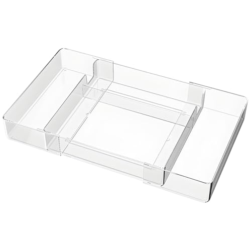 Kutesna Expandable Adjustable Kitchen Drawer Organizer - Clear Multi-Purpose Tray for Silverware, Cutlery, Utensils, Stationery, Home Office Tools - Customizable Storage for Forks,Knives,Spoons,Pens