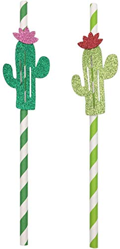 10 Pitillos desechables de papel con hojas cactus y monstera miniatura 2