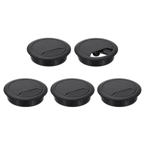 uxcell 5 Pcs 60mm (2.36 Inch) Desk Grommet, Plastic Cable Hole Cover, Wire Cord Cable Organizer for Home Office Computer Desk Cabinet, Black