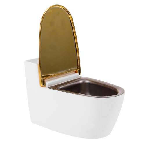 LOORGVEL Posacener Parete Tavolo Forma di Wc Design Salvaspazio Sicuro per Animali Decorativo per Bagno e Casa Colore Bianco e Oro Elegante