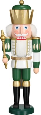 Rudolphs Schatzkiste Nußknacker König grün weiß HxBxT = 40x14x12cm NEU Weihnachten Seiffen Nutcracker Nüsse Erzgebirge Winter Dekoration Holzkunst Holz Weihnachtsmann Christmas Walnuss