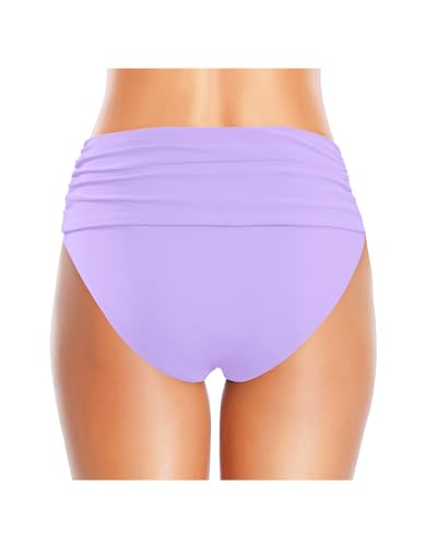 Image of Tempt Me Women's High Waisted Bikini Bottom Tummy Control Ruched Bathing Suit Swim Bottom