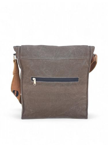 Image of The House of tara Sturdy Cotton Canvas Messenger Bags for Men and Women | With two Magnetic Snap Buttons Flap Closure, Adjustable Body Strap & Multiutility Lobster Hook (Brown)