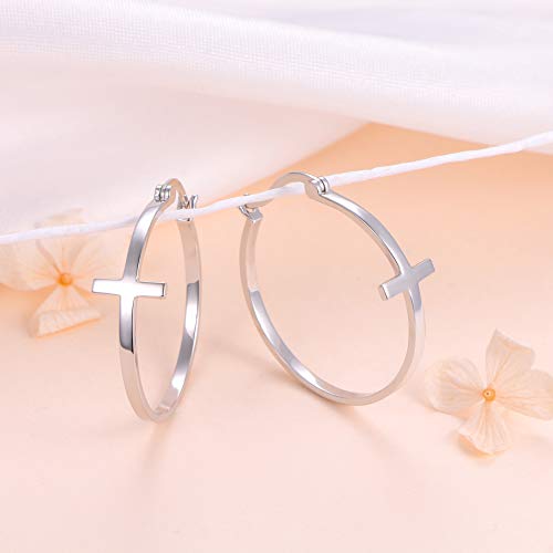 S925 Sterling Silver Jewelry Classic Hoop Cross Earrings for Women Teenage3